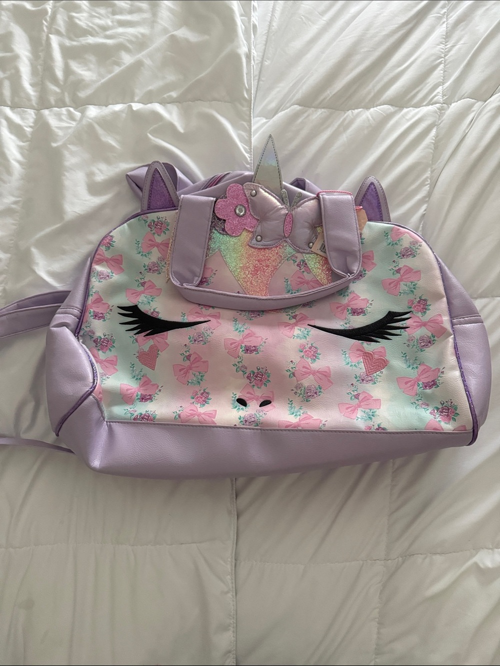 Kids Unicorn Duffle Bag in Pastel Purple and Pink